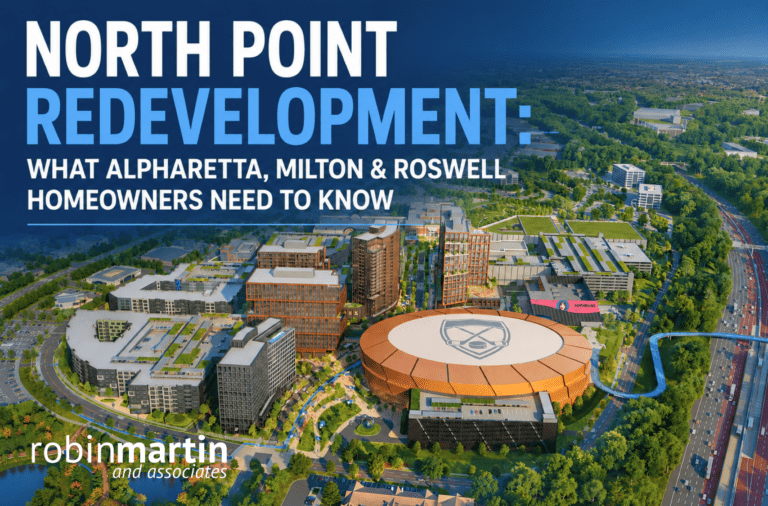 Aerial rendering of the proposed North Point redevelopment in Alpharetta, Georgia